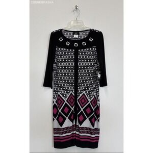 Libra Multicolor Womens Pink Black Geometric Sheath Dress - Size M